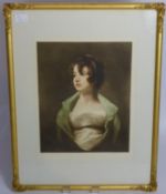 A Coloured Print of a Young Lady, the print signed Jessie Furber with first proof stamp, in gilded