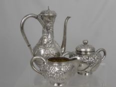 Early 20th Century Arthur Bond Japanese Sterling Silver Coffee Set, comprising six demitasse cups