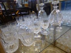 Four Cut Glass Water Tumblers, together with four wine glasses, two liqueur glasses and a decanter.