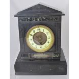 A Victorian Slate Mantle Clock, having marble inlay and silver engraved "Presented to Mr J Boughton,