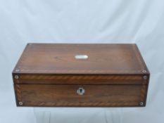 An Antique Rosewood Inlaid Writing Box, mother of pearl inlay, approx 41 x 23 x 12 cms