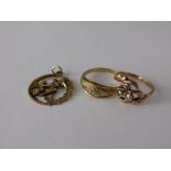 Miscellaneous Jewellery, including 9 ct gold diamond ring, size M, 9 ct Edwardian seed pearl ring,