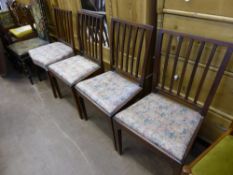 A Harlequin Set of Four Mahogany Country Sheraton Dining Chairs, circa 1780.