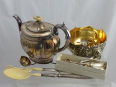 A Collection of Miscellaneous Silver Plate, including tea pot with ivory knob to lid, silver