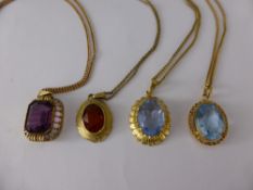 A Collection of Miscellaneous Jewellery including 4 rolled gold and coloured stone pendants, 3 pairs