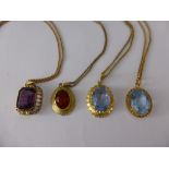 A Collection of Miscellaneous Jewellery including 4 rolled gold and coloured stone pendants, 3 pairs