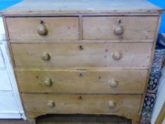 A Vintage Pine Chest of Drawers, two short and three long drawers, approx 103 x 49 x 104 cms