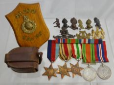 WWII Medals Africa, Italy Stars, Defence and War Medal together with compass and Royal Artillery