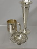 Miscellaneous Silver, including a hammered silver bud vase, London hallmark, dated 1905, mm