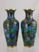 A Pair Of Chinese Cloisonne Vases, approx 18 cms high.