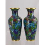 A Pair Of Chinese Cloisonne Vases, approx 18 cms high.