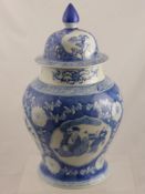 A Blue and White Lidded Chinese Ginger Jar, approx 47 cms high.