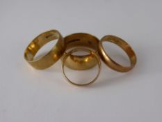 A Collection of Four 9 ct Gold Wedding Bands, sizes M, V, X and W., approx wt 18 gms. (4)