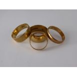 A Collection of Four 9 ct Gold Wedding Bands, sizes M, V, X and W., approx wt 18 gms. (4)