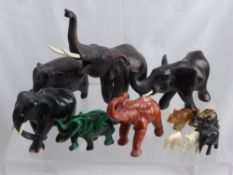 A Collection of Miscellaneous Carved Elephants, including malachite, quartz, amethyst and other semi