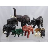 A Collection of Miscellaneous Carved Elephants, including malachite, quartz, amethyst and other semi