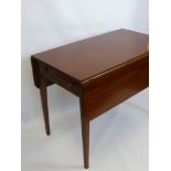 An Antique Mahogany Drop Leaf Pembroke Table, having string inlay to leg and drawer to front, approx