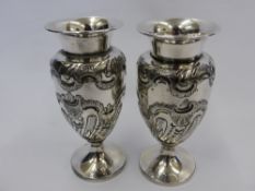 A Pair of Silver Plated Vases approx 20 cms high with floral decoration together with a silver