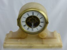 A Victorian Alabaster/Marble Mantel Clock, the clock having a French movement with skeleton face.