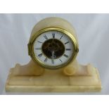 A Victorian Alabaster/Marble Mantel Clock, the clock having a French movement with skeleton face.
