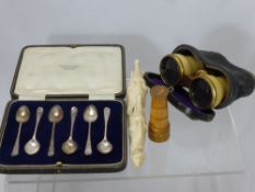 A Collection of Items, including Watches, Treen ware, opera glasses and set of Sheffield hallmark
