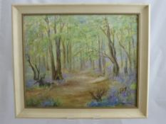 Zandra Sakery Oil on Canvas, entitled "Blue Bell Wood" Styal, approx 42 x 35 cms.