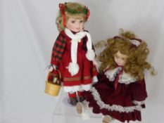 Two Leonardo Porcelain Headed Dolls, including "Christmas Miss" in original box and "Victorian