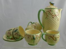 A Crown Devon Fieldings Coffee Set, depicting birds.