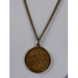A Lady's 9ct Gold Necklace, with a Crown Victoria Sovereign dated 1889, necklace approx wt 10 gms,