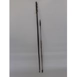 An Antique South African Throwing Spear, with bamboo shaft, braided leather grip and turned metal