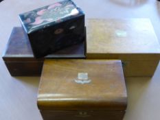 A Collection of Miscellaneous Writing and other boxes including oak, mahogany and lacquer together