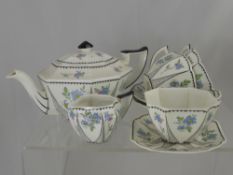 A Part Shelley Art Deco Style Tea Set, the set reg. no. 723404 comprising tea pot, cream jug,