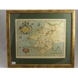 A Large Framed Print of Saxon Pembrokeshire, published by Taylowe Limited 1971, approx 59 x 50 cms
