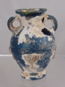 Twin Handled Glass Oil Vessel (Syro-Palestinian possibly 1st to 5th Century) blue glass vase, with