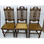 Six Antique Oak Parlour Chairs, with decorative carving to back depicting fruit of the vine with