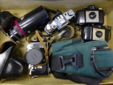 A Quantity of Cameras, including Kodak Brownie, two Cannon  AE1, Zenith and lens, together with a