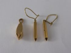 A 9 ct Yellow Gold Tested Pendant and Earrings Set, approx wt 6.6 gms.