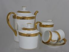 Limoges Tea Set, comprising Coffee Pot, sugar bowl, creamer, six cups and saucers.