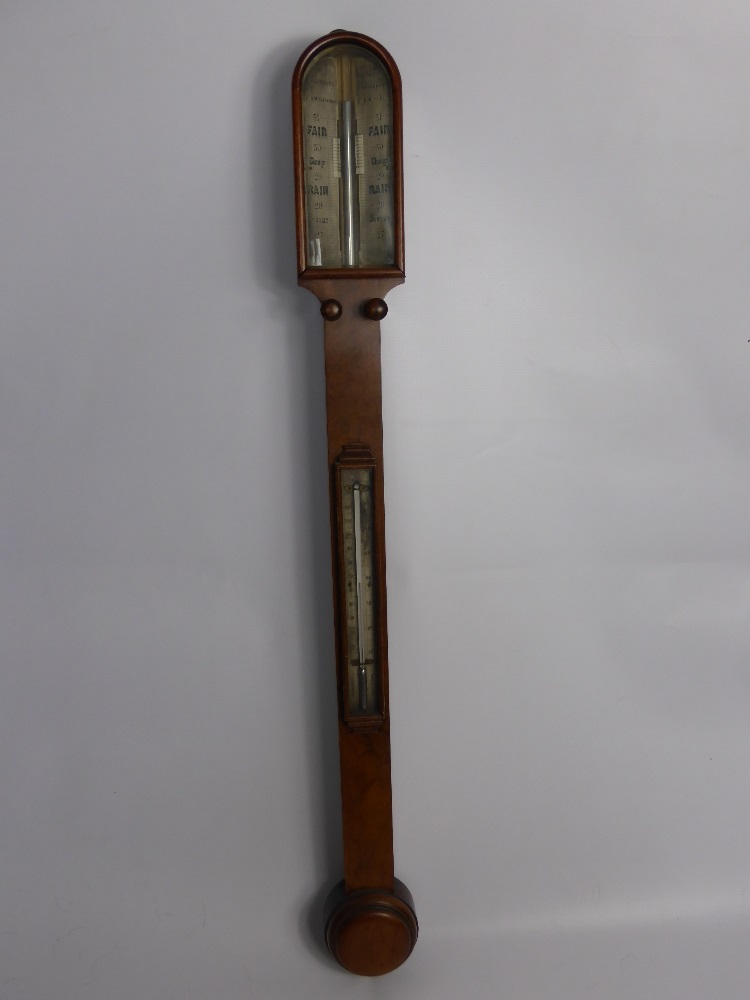 A Late 19th Century Walnut Wall Mounted Mercury Stick Barometer, J A Cargory Bull Street Birmingham,