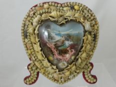 A Victorian Shell Heart Shaped Frame depicting Grace Darling of Bamburg Lighthouse fame.
