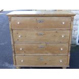 A Vintage Pine Chest of Drawers, with three deep drawers and porcelain knobs, approx 132 x 130 x