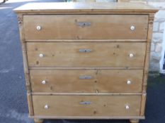 A Vintage Pine Chest of Drawers, with three deep drawers and porcelain knobs, approx 132 x 130 x