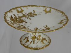 A Pair of Limoges Rose Floral and Gilded Scalloped Dessert Plates, six hand painted floral botanical