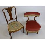 An Antique Hand Painted and Inlaid Bedroom Chair, the chair having carved fruit to top, on