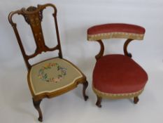 An Antique Hand Painted and Inlaid Bedroom Chair, the chair having carved fruit to top, on