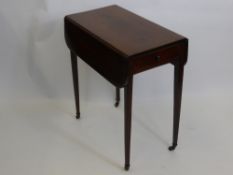 An Antique Mahogany Pembroke Style Drop Leaf Table, on tapered legs, the table having a single