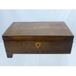 A 19th Century Rosewood Stationery Box, with decorative inlay to the top, brass lion mask carry