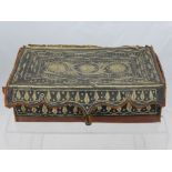 An Antique Leather and Vellum Quill Work Box, possibly to house a Holy Book, the lid of the box