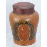 A 19th Century Stone Ware "Special Mixture" Tobacco Jar, with enamelled pewter lid, approx 23 cms