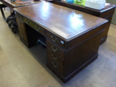 A Mahogany Twin Pedestal Desk, having three drawers to centre and a further three to either side,